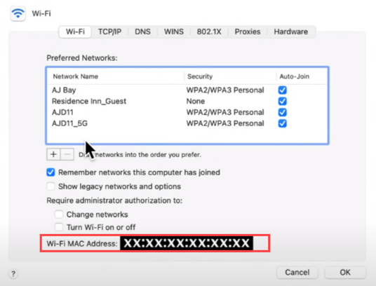  find the “Wifi MAC address” at the bottom of the window