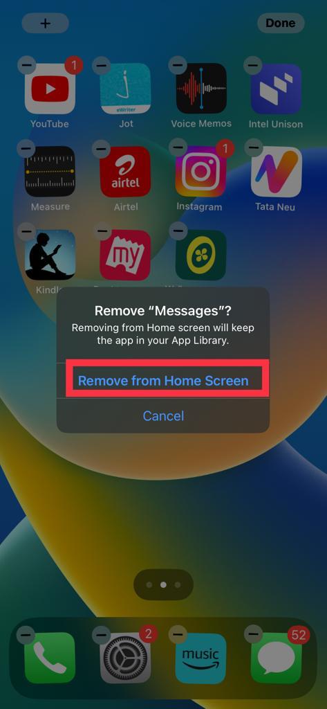 remove from the home screen