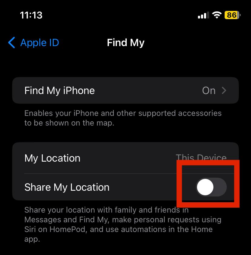 turn off Share My Location