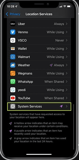 Swipe up until you see the “System services” option. It’s the last option on the list. 
