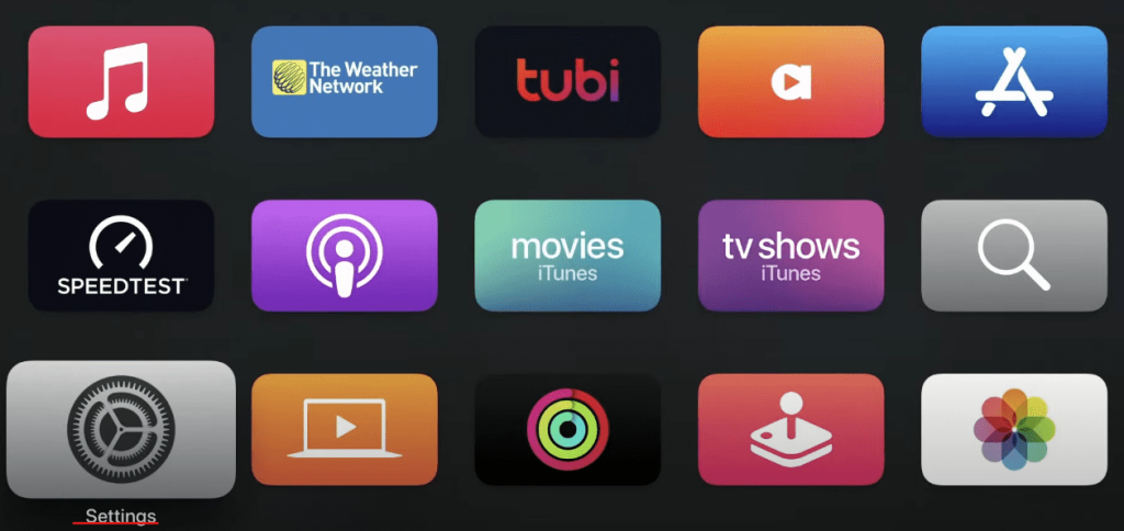 Select the settings app on your Apple TV