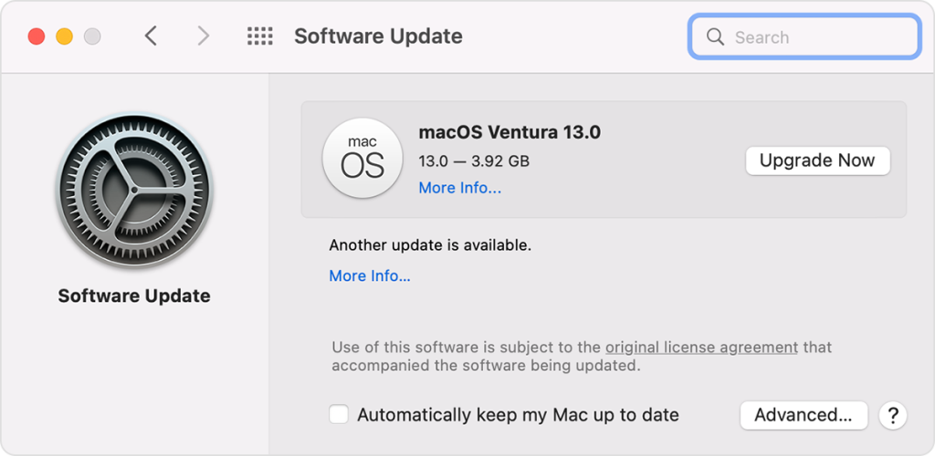 If there is a new version of macOS available, click on “upgrade.” 