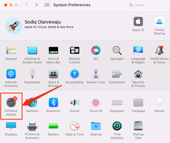 Select the system preferences option.
