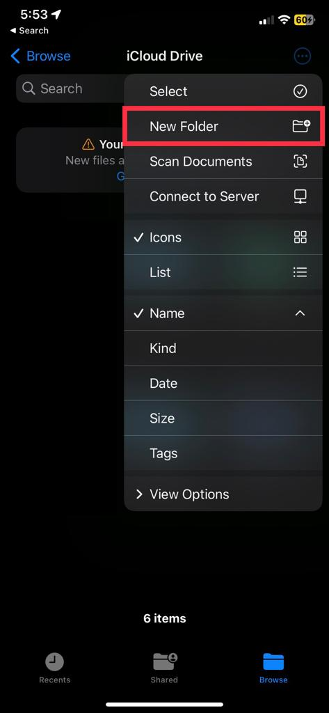 Select the New Folder option