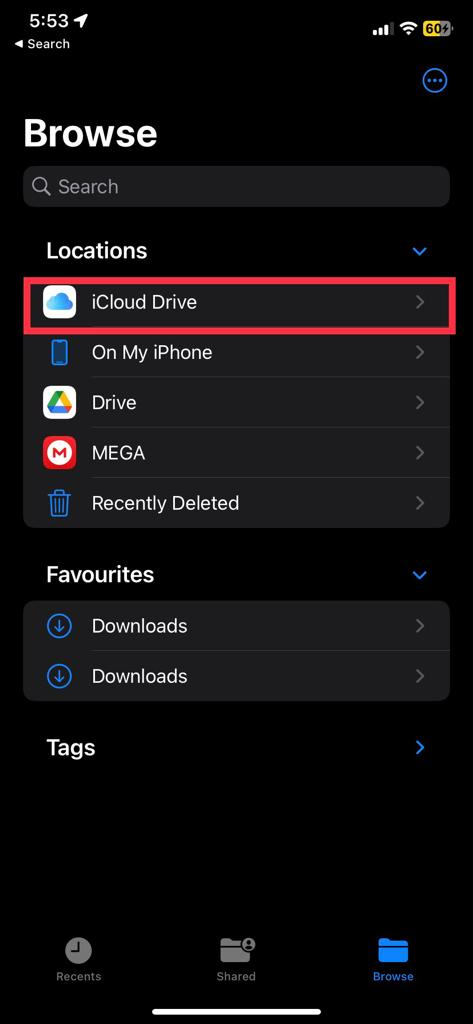 Select the iCloud Drive option from the list