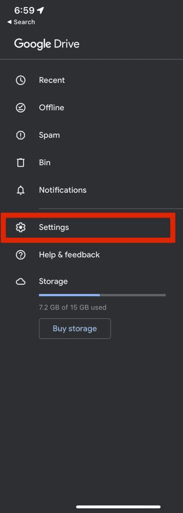 Select the settings option.