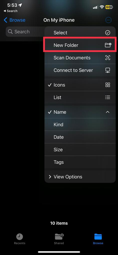 iPhone-Select “New Folder