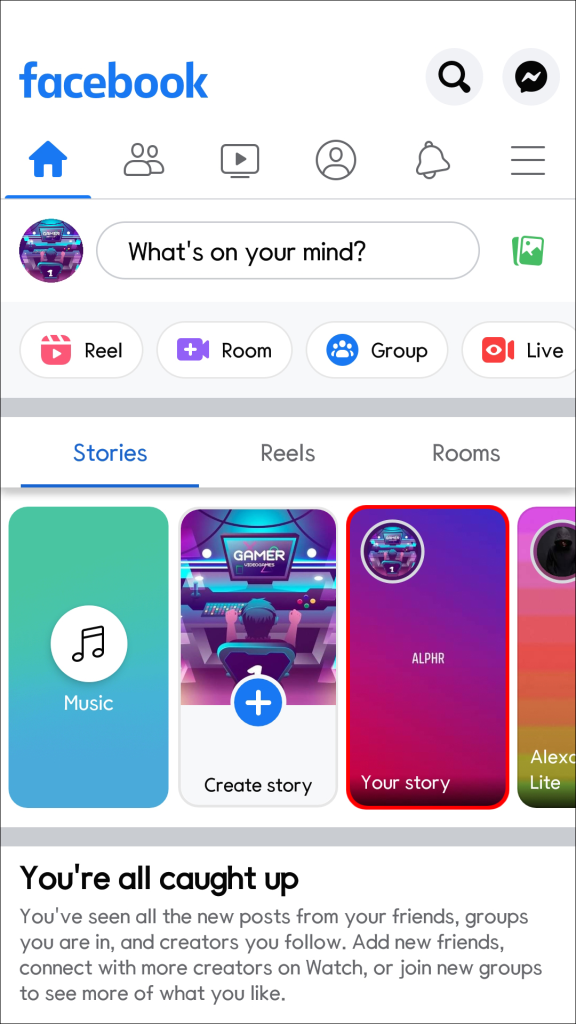 Open your Facebook app and click on the Create a story
