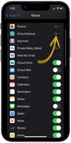  click on icloud backup 