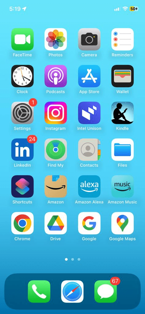 Organized home screen with folders