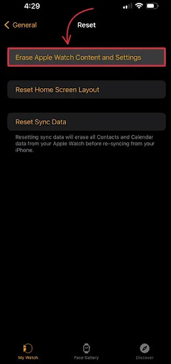 Select “Erase Apple Watch content and settings