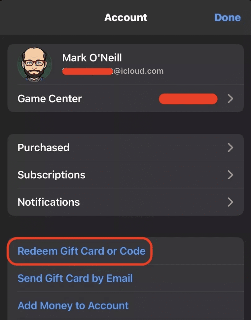 Redeem Gift card or code