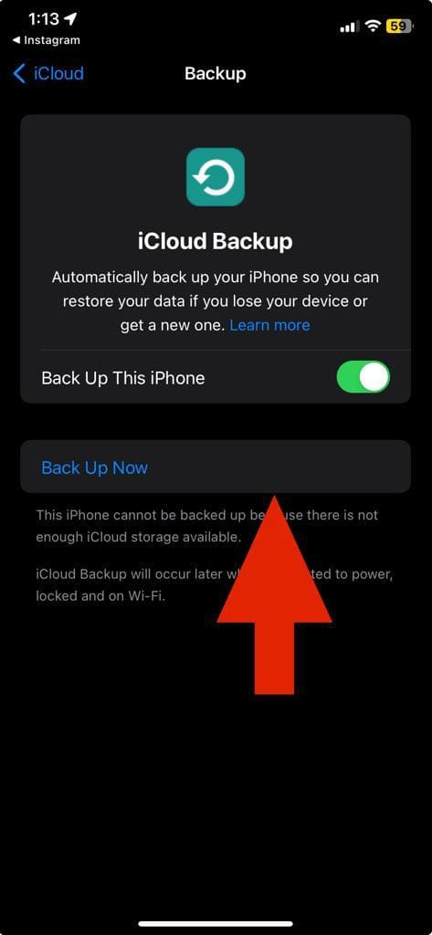 Select the Back Up Now option
